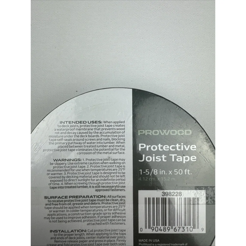 Prowood 1-5/8 in. x 50 ft. Black Butyl Deck Protective Joist Tape 398228
